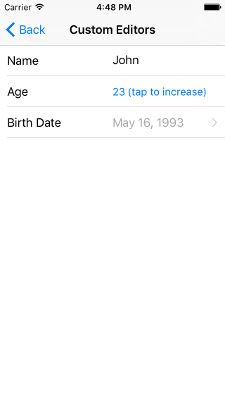 Custom Editors in RadDataForm in iOS NativeScriptUI-DataForm-Custom-Editors-iOS