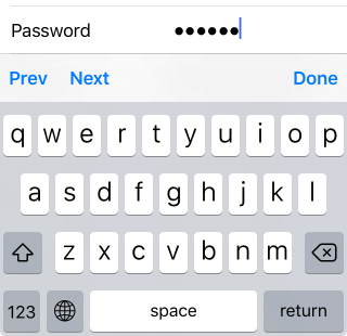 Password Editor in DataForm in iOS NativeScriptUI-DataForm-Editors-Password-iOS