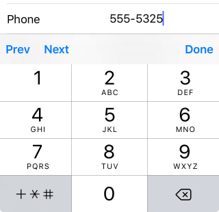 Phone Editor in DataForm in iOS NativeScriptUI-DataForm-Editors-Phone-iOS