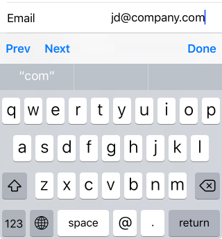 Email Editor in DataForm in iOS NativeScriptUI-DataForm-Editors-Email-iOS