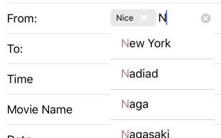 AutoCompleteInline Editor in DataForm in iOS NativeScriptUI-DataForm-Editors-AutoCompleteInline-iOS