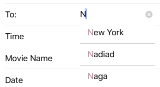 AutoCompleteInline Editor in DataForm in iOS NativeScriptUI-DataForm-Editors-AutoCompleteInline-iOS