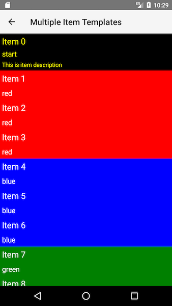 Android RadListView: Multiple item templates