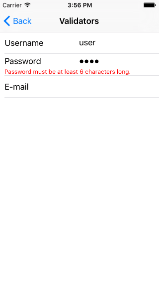 Validation in DataForm in iOS NativeScriptUI-DataForm-Validation-iOS